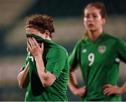 7 May 2014; A dejected Shannon Smyth, Republic of Ireland, following here side's defeat. FIFA Women's World Cup Qualifier, Republic of Ireland v Russia, Tallaght Stadium, Tallaght, Co. Dublin. Picture credit: Stephen McCarthy / SPORTSFILE