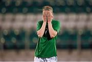 7 May 2014; A dejected Diane Caldwell, Republic of Ireland, following here side's defeat. FIFA Women's World Cup Qualifier, Republic of Ireland v Russia, Tallaght Stadium, Tallaght, Co. Dublin. Picture credit: Stephen McCarthy / SPORTSFILE