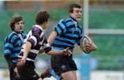 6 March 2006; Gavin McIntyre, Castleknock College, is tackled by Mark Hyland, Terenure College. Leinster Schools Junior Cup, Quarter-Final, Terenure College v Castleknock College, Donnybrook, Dublin. Picture credit: Ciara Lyster / SPORTSFILE