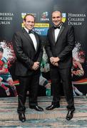 7 May 2014; Former Ulster and Ireland prop and Hall of Fame inductee Simon Best, left, with IRUPA CEO Omar Hassanein in attendance at the Hibernia College IRUPA Rugby Player Awards 2014. Burlington Hotel, Dublin. Picture credit: Brendan Moran / SPORTSFILE