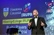 7 May 2014; MC Scott Quinnell in attendance at the Hibernia College IRUPA Rugby Player Awards 2014. Burlington Hotel, Dublin. Picture credit: Brendan Moran / SPORTSFILE