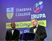 7 May 2014; Hibernia College founder Dr. Sean Rowland speaking at the Hibernia College IRUPA Rugby Player Awards 2014. Burlington Hotel, Dublin. Picture credit: Brendan Moran / SPORTSFILE