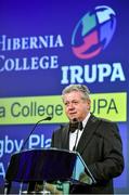 7 May 2014; Hibernia College founder Dr. Sean Rowland speaking at the Hibernia College IRUPA Rugby Player Awards 2014. Burlington Hotel, Dublin. Picture credit: Brendan Moran / SPORTSFILE