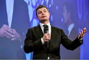 7 May 2014; Leinster and Ireland's Brian O'Driscoll is interviewed by MC Scott Quinnell at the Hibernia College IRUPA Rugby Player Awards 2014. Burlington Hotel, Dublin. Picture credit: Brendan Moran / SPORTSFILE
