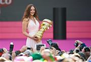 8 May 2014; The Giro D'Italia trophy 'Trofeo Senza Fine' is brought to the stages during the Giro d'Italia opening cermony. City Hall, Belfast, Co. Antrim. Picture credit: Stephen McCarthy / SPORTSFILE