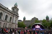 8 May 2014; Orica Greenedge, Australia, are presented to the crowd during the Giro d'Italia opening cermony. City Hall, Belfast, Co. Antrim. Picture credit: Stephen McCarthy / SPORTSFILE