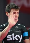 8 May 2014; Philip Deignan, Team Sky, is presented to the crowd during the Giro d'Italia opening cermony. City Hall, Belfast, Co. Antrim. Picture credit: Stephen McCarthy / SPORTSFILE