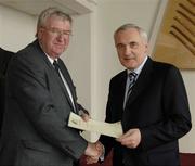 6 March 2006; An Taoiseach, Bertie Ahern, TD, who presented a certificate to Bill Barry one of the first Sports Stadium Stewards to have qualified under a new scheme set up by the GAA, the FAI and the IRFU and coordinated by FETAC. Croke Park, Dublin. Picture credit: Ray McManus / SPORTSFILE