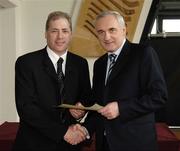 6 March 2006; An Taoiseach, Bertie Ahern, TD, who presented a certificate to Nigel Gaffney one of the first Sports Stadium Stewards to have qualified under a new scheme set up by the GAA, the FAI and the IRFU and coordinated by FETAC. Croke Park, Dublin. Picture credit: Ray McManus / SPORTSFILE