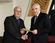 6 March 2006; An Taoiseach, Bertie Ahern, TD, who presented a certificate to Paul O'Brien one of the first Sports Stadium Stewards to have qualified under a new scheme set up by the GAA, the FAI and the IRFU and coordinated by FETAC. Croke Park, Dublin. Picture credit: Ray McManus / SPORTSFILE