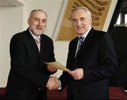 6 March 2006; An Taoiseach, Bertie Ahern, TD, who presented a certificate to Charlie O'Connor one of the first Sports Stadium Stewards to have qualified under a new scheme set up by the GAA, the FAI and the IRFU and coordinated by FETAC. Croke Park, Dublin. Picture credit: Ray McManus / SPORTSFILE