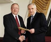 6 March 2006; An Taoiseach, Bertie Ahern, TD, who presented a certificate to Martin Quinton one of the first Sports Stadium Stewards to have qualified under a new scheme set up by the GAA, the FAI and the IRFU and coordinated by FETAC. Croke Park, Dublin. Picture credit: Ray McManus / SPORTSFILE