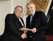 6 March 2006; An Taoiseach, Bertie Ahern, TD, who presented a certificate to Gerard White, a Senior Steward at Croke Park, one of the first Sports Stadium Stewards to have qualified under a new scheme set up by the GAA, the FAI and the IRFU and coordinated by FETAC. Croke Park, Dublin. Picture credit: Ray McManus / SPORTSFILE