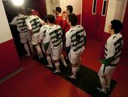 10 March 2006; Shamrock Rovers players get ready to walk out on to the pitch for the first time in its club history to start a First Division game. eircom League, First Division, Shamrock Rovers v Dundalk, Tolka Park, Dublin. Picture credit: David Maher / SPORTSFILE