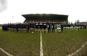 11 March 2006; The Irish and Scottish teams line up for the anthems before the game for the last time in a Six Nations game before the redevelopment of Lansdowne Road. RBS 6 Nations 2005-2006, Ireland v Scotland, Lansdowne Road, Dublin. Picture credit: Brendan Moran / SPORTSFILE