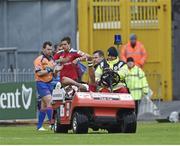 10 May 2014; Nick Williams, Ulster, acknowledges supporters as he is stretchered off the pitch. Celtic League 2013/14, Round 22, Munster v Ulster, Thomond Park, Limerick. Picture credit: Diarmuid Greene / SPORTSFILE