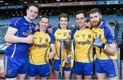 26 April 2014; Roscommon players, from left, Kevin Higgins, Seánie McDermott, Finbar Cregg, Ciarán Cafferkey and Cathal Cregg celebrate with the cup after the game. Allianz Football League Division 3 Final, Cavan v Roscommon, Croke Park, Dublin. Picture credit: Barry Cregg / SPORTSFILE