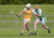 11 May 2014; Aaron Graffin, Antrim, in action against Kevin Walsh, London. GAA All-Ireland Senior Hurling Championship Qualifier Group, Round 3, Antrim v London, Ballycastle, Co. Antrim. Picture credit: Oliver McVeigh / SPORTSFILE