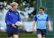 12 May 2014; Leinster's Leo Cullen, left, and Eoin Reddan arrive for squad training ahead of Saturday's RaboDirect PRO12 semi-final against Ulster. Leinster Rugby Squad Training, Rosemount, UCD, Belfield, Dublin. Picture credit: Ramsey Cardy / SPORTSFILE