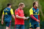 14 May 2014; Munster backs coach Simon Mannix looks at his notes during squad training ahead of their side's Celtic League 2013/14 Play-off match against Glasgow Warriors on Friday. Munster Rugby Squad Training, Cork Institute of Technology, Bishopstown, Cork. Picture credit: Diarmuid Greene / SPORTSFILE