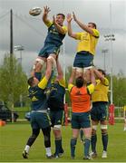 14 May 2014; Munster's Dave Foley wins possession in a lineout ahead of Tommy O'Donnell during squad training ahead of their side's Celtic League 2013/14 Play-off match against Glasgow Warriors on Friday. Munster Rugby Squad Training, Cork Institute of Technology, Bishopstown, Cork. Picture credit: Diarmuid Greene / SPORTSFILE