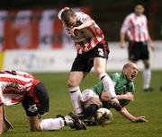 20 March 2006; Sean Hargan, Derry City, clashes with Glentorans Darren Lockhart which led to his sending off. Setanta Cup, Group 2, Glentoran v Derry City, The Oval, Belfast. Picture credit: Oliver McVeigh / SPORTSFILE