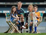 15 May 2014; The Brightest Stars of hurling came together in Croke Park today to mark Centra’s fifth year as official sponsor of the GAA Hurling All-Ireland Senior Championship. The talented trio of Henry Shefflin, Patrick Horgan and Padraic Maher were all on hand as Centra announced their community hurling events will be taking place in stadiums and clubs the length and breadth of the country this summer. Centra will also be on the hunt for Ireland’s Brightest Young Star to get the views and opinions of today’s young players and the child with the brightest answers will be crowned Centra’s Brightest Young Star! For more information on the community events go to www.centra.ie or find Centra Ireland on Facebook and Twitter. At the Centra announcement in Croke Park are Niamh Scally, Centra, and Kilkenny hurler Henry Shefflin with Isabella Crinion, age 8, and Evan Wilkes, age 10. Picture credit: Stephen McCarthy / SPORTSFILE