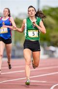 17 May 2014; Sarah Torrens, Loretto Stephen's Green, crosses the finish line to win the Intermediate Girl's 300m at the Aviva Leinster Schools Track and Field Championships. Morton Stadium, Santry, Dublin. Picture credit: Pat Murphy / SPORTSFILE