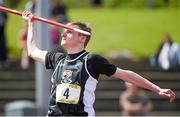 17 May 2014; Michael Jordan, Newbridge College, in action during the Senior Boy's Javelin event at the Aviva Leinster Schools Track and Field Championships. Morton Stadium, Santry, Dublin. Picture credit: Pat Murphy / SPORTSFILE