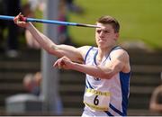 17 May 2014; Cian Crotty, Blackrock College, in action during the Senior Boy's Javelin event at the Aviva Leinster Schools Track and Field Championships. Morton Stadium, Santry, Dublin. Picture credit: Pat Murphy / SPORTSFILE