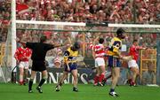 4 July 1999; Referee Dickie Murphy signals David Forde of Clare's free went wide during the Munster Senior Hurling Championship Final match between Cork and Clare at Semple Stadium in Thurles, Tipperary. Photo by Brendan Moran/Sportsfile