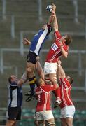 14 April 2006; Cameron Jowitt, Leinster, takes the ball in the lineout against Dafyodd Jones, Llanelli Scarlets. Celtic League 2005-2006, Group A, Leinster v Llanelli Scarlets, Lansdowne Road, Dublin. Picture credit: Matt Browne / SPORTSFILE