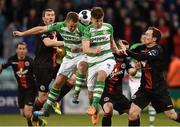 23 May 2014; Luke Byrne and Shane Robinson, Shamrock Rovers, in action against Jason Byrne and Derek Pender, Bohemians. Airtricity League Premier Division, Shamrock Rovers v Bohemians, Tallaght Stadium, Tallaght, Co. Dublin. Picture credit: David Maher / SPORTSFILE