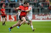 24 May 2014; Niall Madin, Down, in action against Ciaran McGinley, Tyrone. Ulster GAA Football Senior Championship, Preliminary Round Replay, Down v Tyrone, Pairc Esler, Newry, Co. Down. Picture credit: Oliver McVeigh / SPORTSFILE