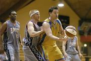 17 April 2006; Chris Doyal, St Vincent's, in action against Micheal Coghlan, centre, and Rouldra Thomas, Longford Falcons. Men's Division 1 Final, St Vincent's v Longford Falcons, National Basketball Arena, Tallaght, Dublin. Picture credit: Brendan Moran / SPORTSFILE
