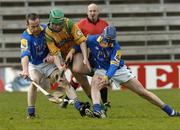 16 April 2006; Kevin Campbell, Donegal, in action against Sean Browne, left, and Martin Browne, Longford. Allianz National Hurling League, Division 3 Semi-Final, Donegal v Longford, Kingspan Breffni Park, Cavan. Picture credit: Damien Eagers / SPORTSFILE