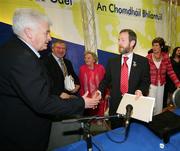 22 April 2006; Michael Greenan, the Ulster Council Chairman, wishes the outgoing GAA President Sean Kelly well &quot; for the future&quot; at the end of the 2006 GAA Annual Congress. Great Southern Hotel, Killarney, Co. Kerry. Picture credit: Ray McManus / SPORTSFILE