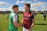 25 May 2014; Shane Walsh, Galway, is congratulated after the game byt Damien Dunleavy, London. Connacht GAA Football Senior Championship, Quarter-Final, London v Galway, Emerald Park, Ruislip, London, England. Picture credit: Ray Ryan / SPORTSFILE