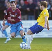 28 April 2006; Stephen Gough, Longford Town, in action against, Paul Keegan, Drogheda United. eircom League, Premier Division, Drogheda United v Longford Town, United Park, Drogheda, Co. Louth. Picture credit: Brian Lawless / SPORTSFILE