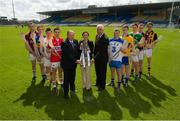 27 May 2014; U-21 hurling stars, from left to right, Johnny Glynn, Galway, Jason Forde, Tipperary, Stephen McAfee, Antrim, Alan Cadogan, Cork, Jake Dillon, Waterford, Tony Kelly, Clare, Dan Morrissey, Limerick, Jack Guiney, Wexford, and Tom Aylward, Kilkenny, pictured with Uachtarán Chumann Lúthchleas Gael Liam Ó Néill, Irene Gowing, Bord Gais Energy Sponsorship Manager, and Ger Cunningham, Bord Gais Energy Sports Ambassador, at the launch of the 2014 Bord Gáis Energy GAA Hurling U-21 All-Ireland Championship at Semple Stadium. The Championship gets under way tonight, Wednesday, 28th May when Dublin face Laois in Parnell Park at 7.30pm. For all the latest Championship news, fixtures and results visit www.BGEu21.ie. Semple Stadium, Co. Tipperary. Picture credit: Diarmuid Greene / SPORTSFILE