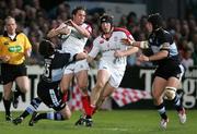 5 May 2006; Issac Boss, Ulster, supported by teammate Stephen Ferris in action against Nic MacIeod and Robin Sowden Taylor, right, Cardiff Blues. Celtic League, Ulster v Cardiff Blues, Ravenhill, Belfast. Picture credit; Oliver McVeigh / SPORTSFILE