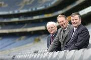 1 May 2006; Jimmy Magee, Brian Carthy and Micheal O Muircheartaigh celebrate RTE Radio's 80th year of GAA Championship Coverage. On 29 August 1926, 2RN, now RTE Radio, broadcast the first ever coverage of a field game in Europe. It was the All-Ireland Hurling semi-final between Kilkenny and Galway at Croke Park. The GAA commentators not only celebrate 80 years of RTE Radio GAA coverage but also toasted Jimmy Magee on his 50th year of broadcasting with RTE Radio. Croke Park, Dublin. Picture credit: Matt Browne / SPORTSFILE