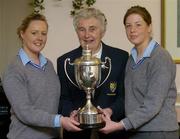 8 May 2006; Alice Davis, left, and Ciara Walsh, right, from St. Joseph's Convent of Mercy, Navan, Co. Meath, are presented with the Irish Schools Cup by Ann Heskin, President of the Irish Ladies Golf Union. ILGU Irish Schools Championship Final 2006, Edmonstown Golf Club, Dublin. Picture credit; Pat Murphy / SPORTSFILE