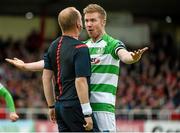 1 June 2014; Shamrock Rovers's captain Conor Kenna appeals a decision from referee Graham Kelly. SSE Airtricity League Premier Division, Sligo Rovers v Shamrock Rovers, The Showgrounds, Sligo. Picture credit: Ramsey Cardy / SPORTSFILE