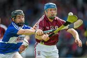 1 June 2014; Damien Hayes, Galway, in action against Dwane Palmer, Laois. Leinster GAA Hurling Senior Championship, Quarter-Final, Galway v Laois, O'Moore Park, Portlaoise, Co. Laois. Picture credit: Matt Browne / SPORTSFILE