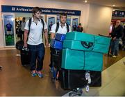 2 June 2014; Ireland's Chris Henry, right, and Iain Henderson on their arrival in Buenos Aires ahead of their two-test summer tour of Argentina. Buenos Aires, Argentina. Picture credit: Stephen McCarthy / SPORTSFILE