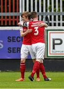 2 June 2014; Chris Forrester, left, St. Patrick's Athletic, celebrates with team-mate Ian Bermingham after scoring his side's first goal. SSE Airtricity League Premier Division, St. Patrick's Athletic v Drogheda United, Richmond Park, Dublin. Picture credit: Barry Cregg / SPORTSFILE