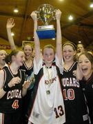 9 May 2006; Presentation Castleisland captain Philomena O'Connor lifts the cup after the game. All-Ireland Second Year A Girls Finals, Mercy Convent Waterford v Presentation Castleisland, National Basketball Arena, Tallaght, Dublin. Picture credit: Brian Lawless / SPORTSFILE