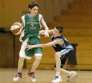 9 May 2006; Caoimhin Eastwood, St. Malachys, Belfast, in action against Eoin Quigley, Mercy Mounthawk, Tralee. All-Ireland Second Year A Boys Final, St. Malachys, Belfast v Mercy Mounthawk, Tralee, National Basketball Arena, Tallaght, Dublin. Picture credit: Brian Lawless / SPORTSFILE