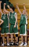 9 May 2006; St. Malachys players, from left, Aidan Arkins, Chris Henry, and Mark Magill, celebrate a late score. All-Ireland Second Year A Boys Final, St. Malachys, Belfast v Mercy Mounthawk, Tralee, National Basketball Arena, Tallaght, Dublin. Picture credit: Brian Lawless / SPORTSFILE
